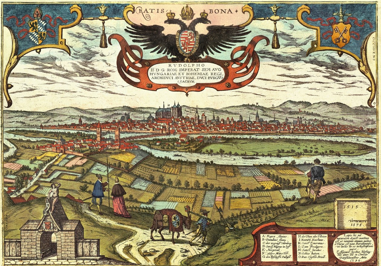 Regensburg, Tyskland av Georg and Hogenberg Franz (1535 90) Braun