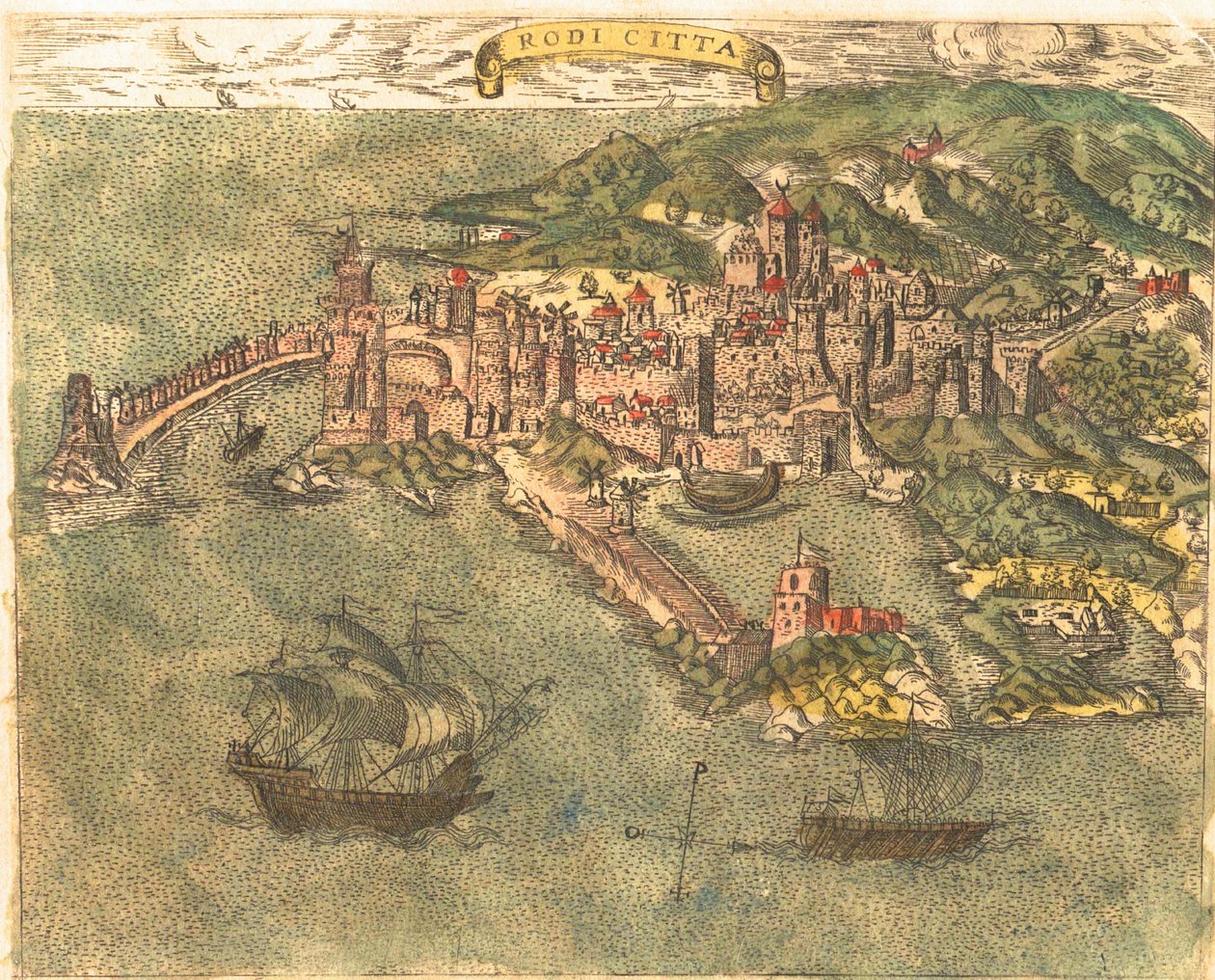Rhodos, Grekland av Georg and Hogenberg Franz (1535 90) Braun