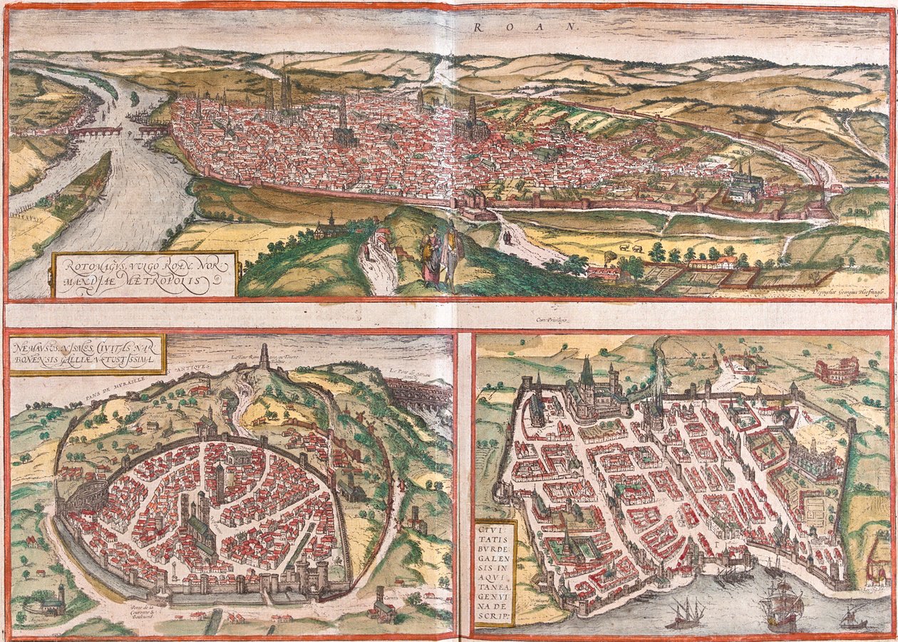 Rouen, Nimes, Bordeaux, Frankrike av Georg and Hogenberg Franz (1535 90) Braun
