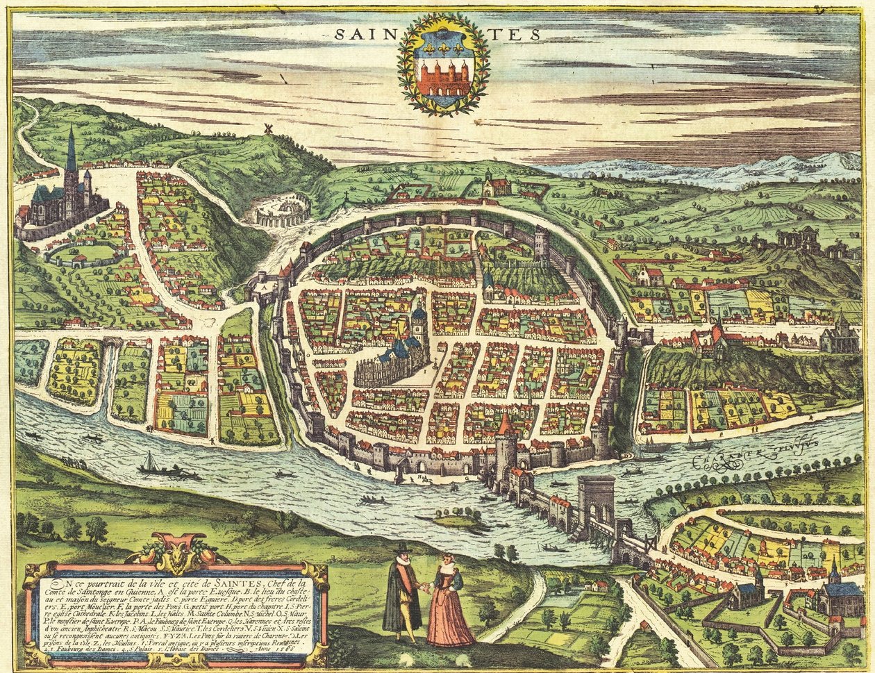 Saintes, Frankrike av Georg and Hogenberg Franz (1535 90) Braun