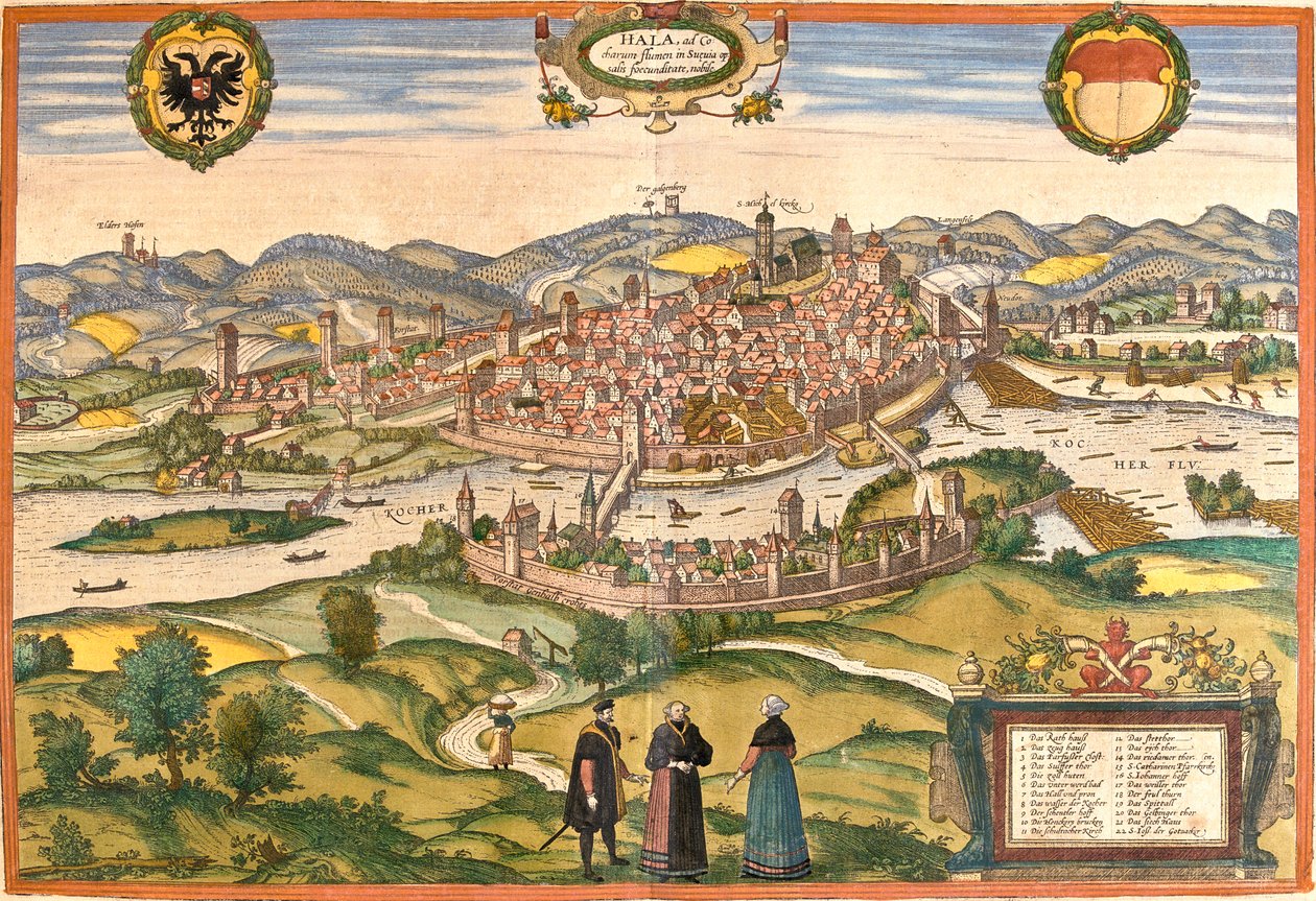 Schwäbisch Hall , Tyskland av Georg and Hogenberg Franz (1535 90) Braun