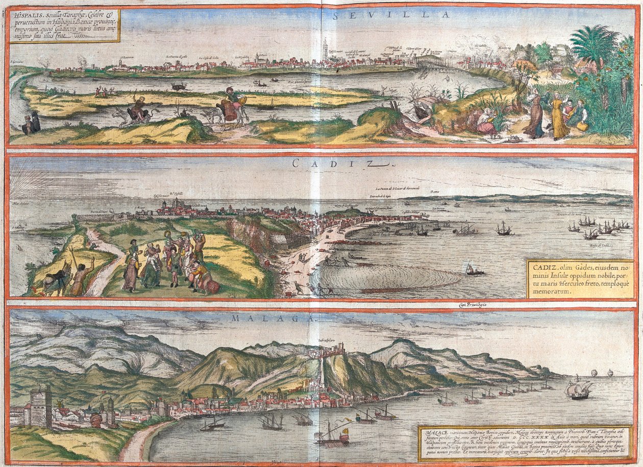 Sevilla, Cadiz, Málaga, Spanien av Georg and Hogenberg Franz (1535 90) Braun
