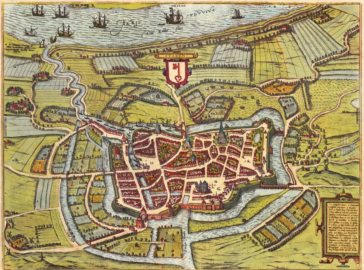 Stade, Hamburg, Tyskland av Georg and Hogenberg Franz (1535 90) Braun