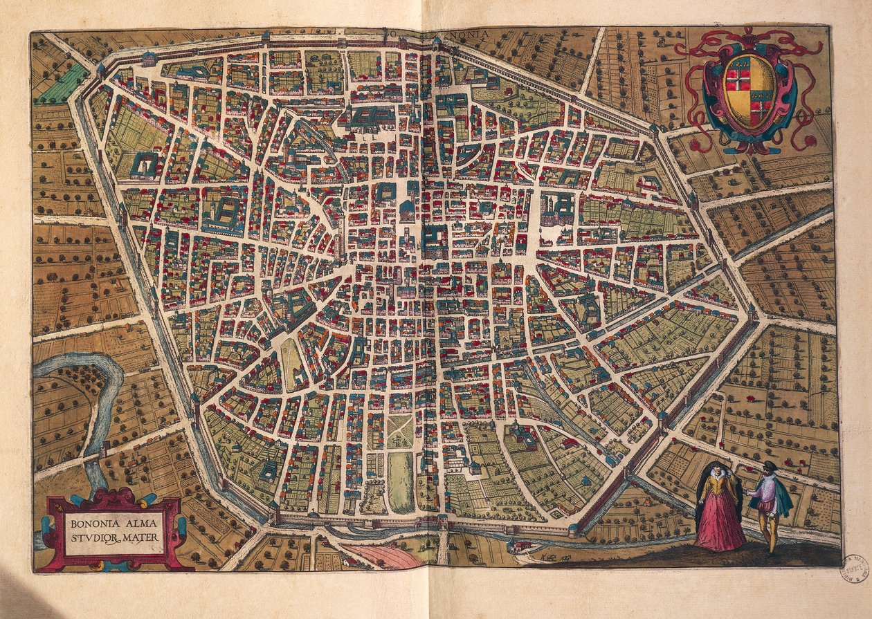 Staden Bologna, från, Cities of the World av Georg Braun av Georg Braun and Hogenberg Franz