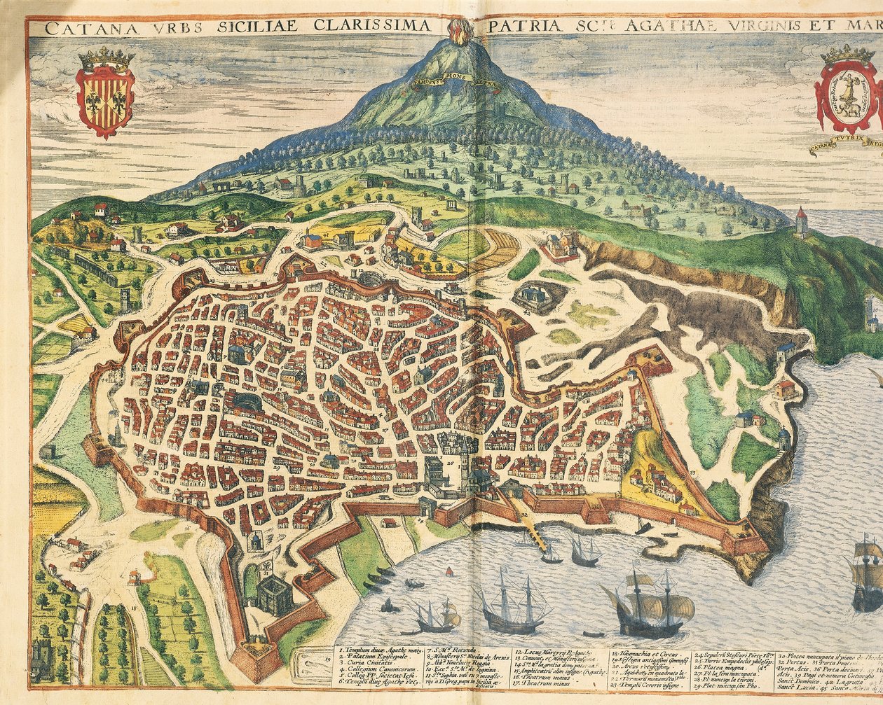 Staden Catania, från Cities of the World av Georg Braun av Georg Braun and Hogenberg Franz