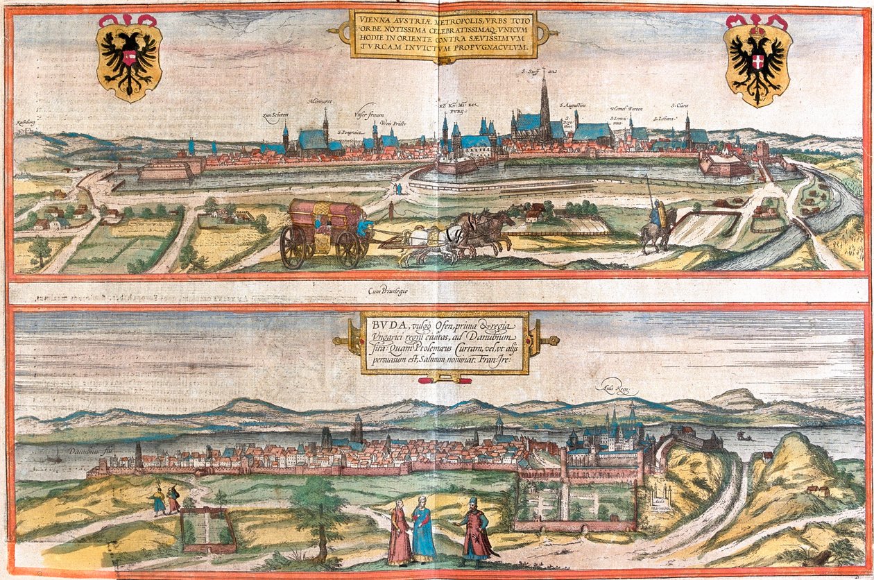 Wien, Budapest, Österrike, Ungern av Georg and Hogenberg Franz (1535-90) Braun