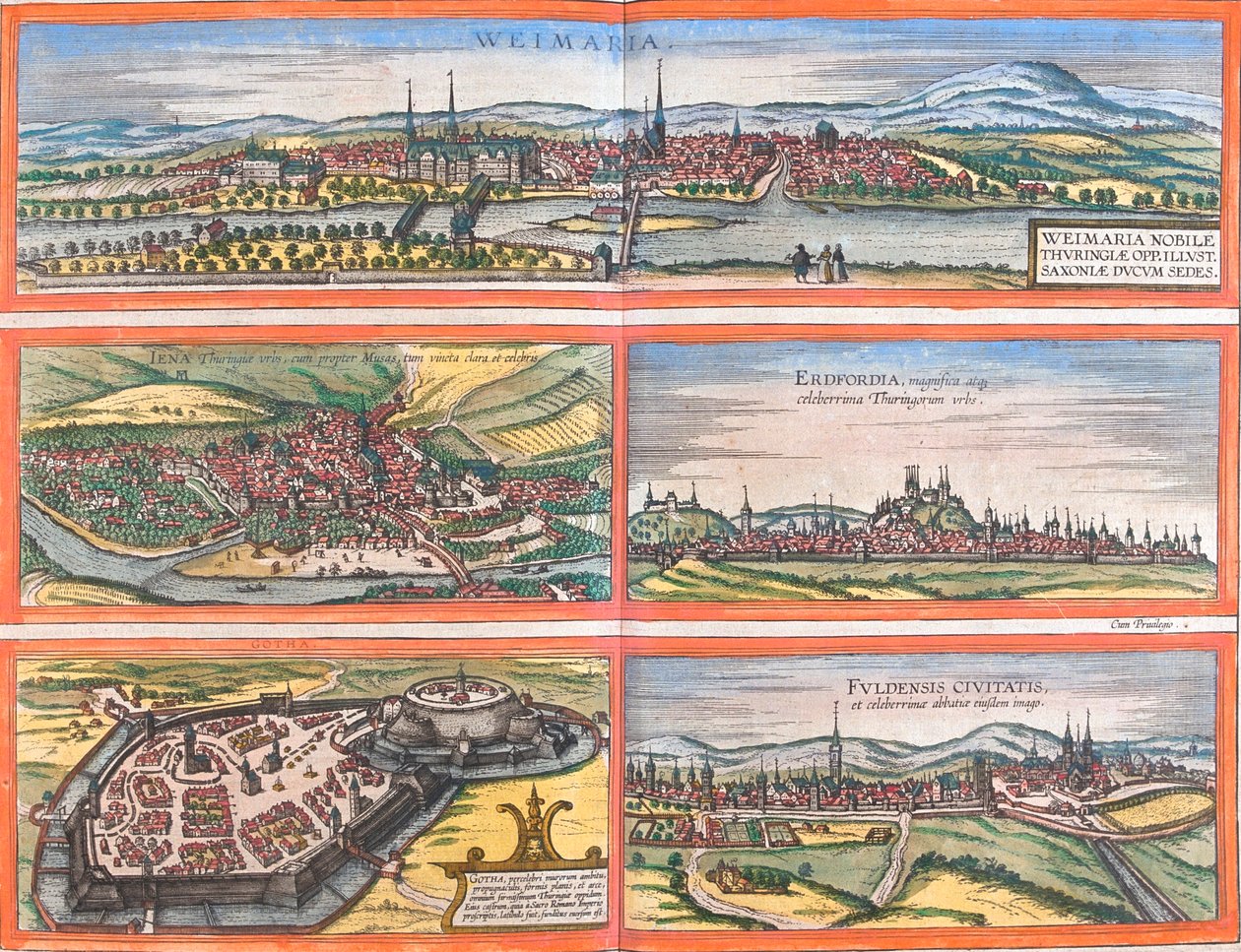 Weimar, Jena, Erfurt, Gotha, Fulda, Tyskland av Georg and Hogenberg Franz (1535 90) Braun