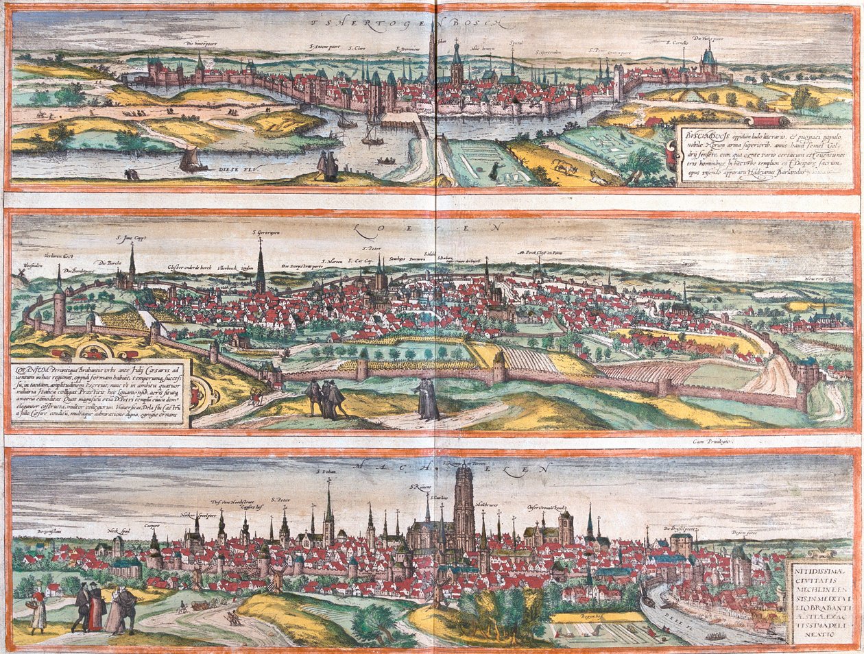 s-Hertogenbosch, Leuven, Machelen, Nederländerna, Belgien av Georg and Hogenberg Franz (1535 90) Braun