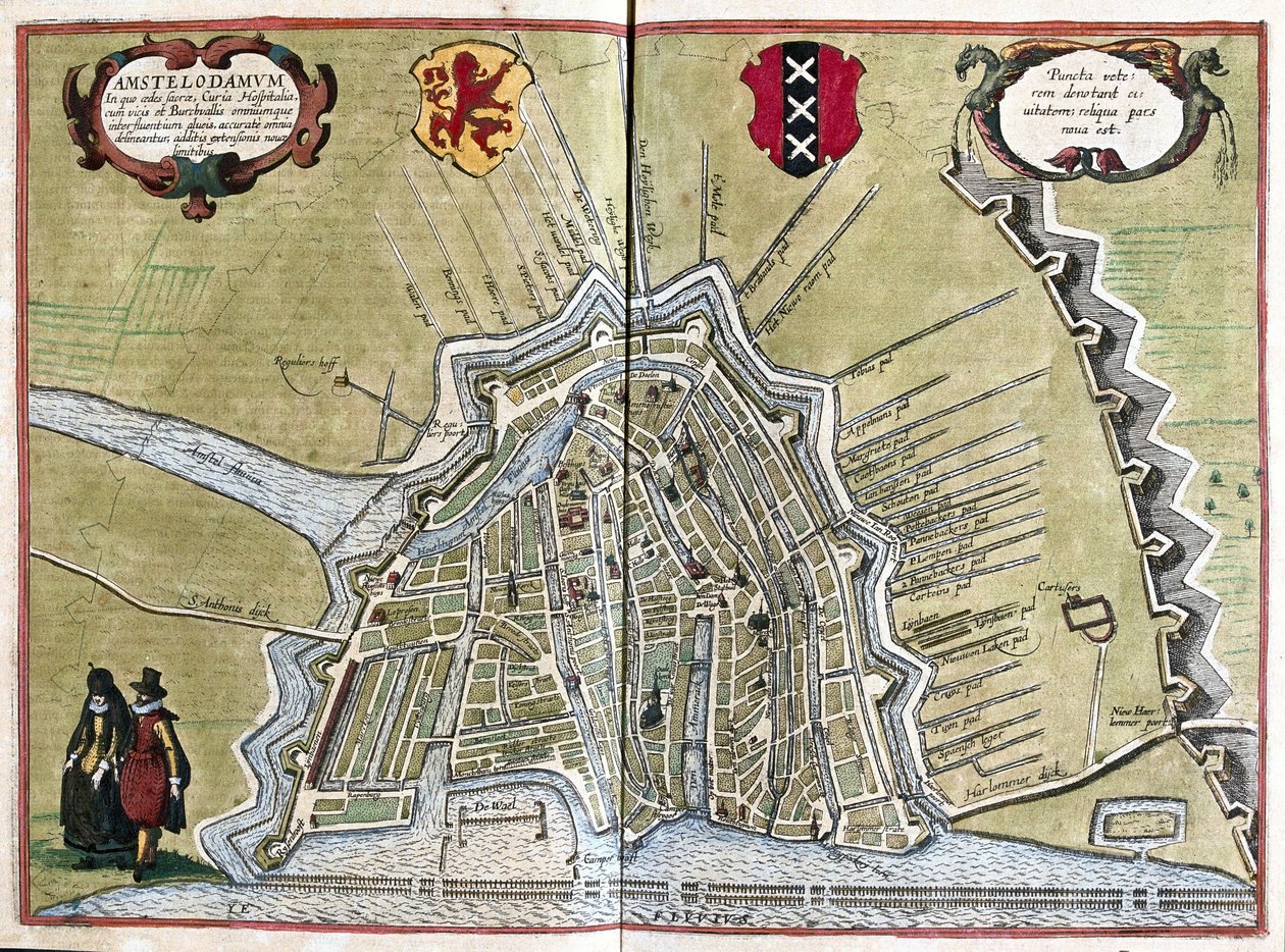 Amsterdam, Nederländerna (gravyr av Georg Braun and Hogenberg Franz