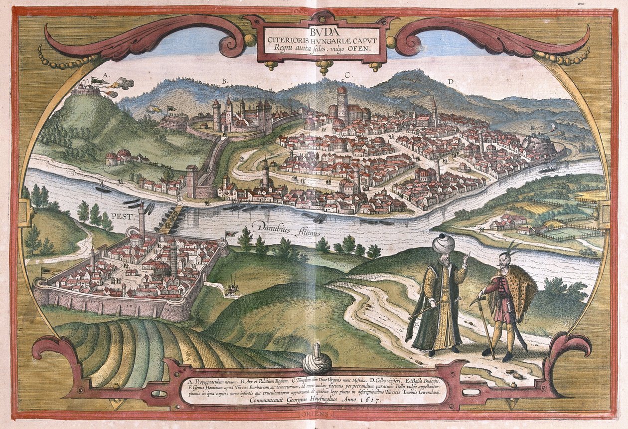 Budapest, Ungern (gravyr) av Georg Braun and Hogenberg Franz