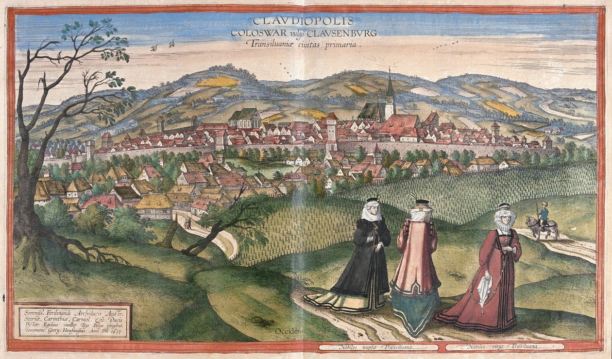 Cluj-Napoca, Rumänien (gravyr av Georg Braun and Hogenberg Franz