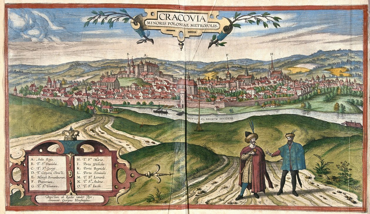 Krakow, Polen (gravyr av Georg Braun and Hogenberg Franz
