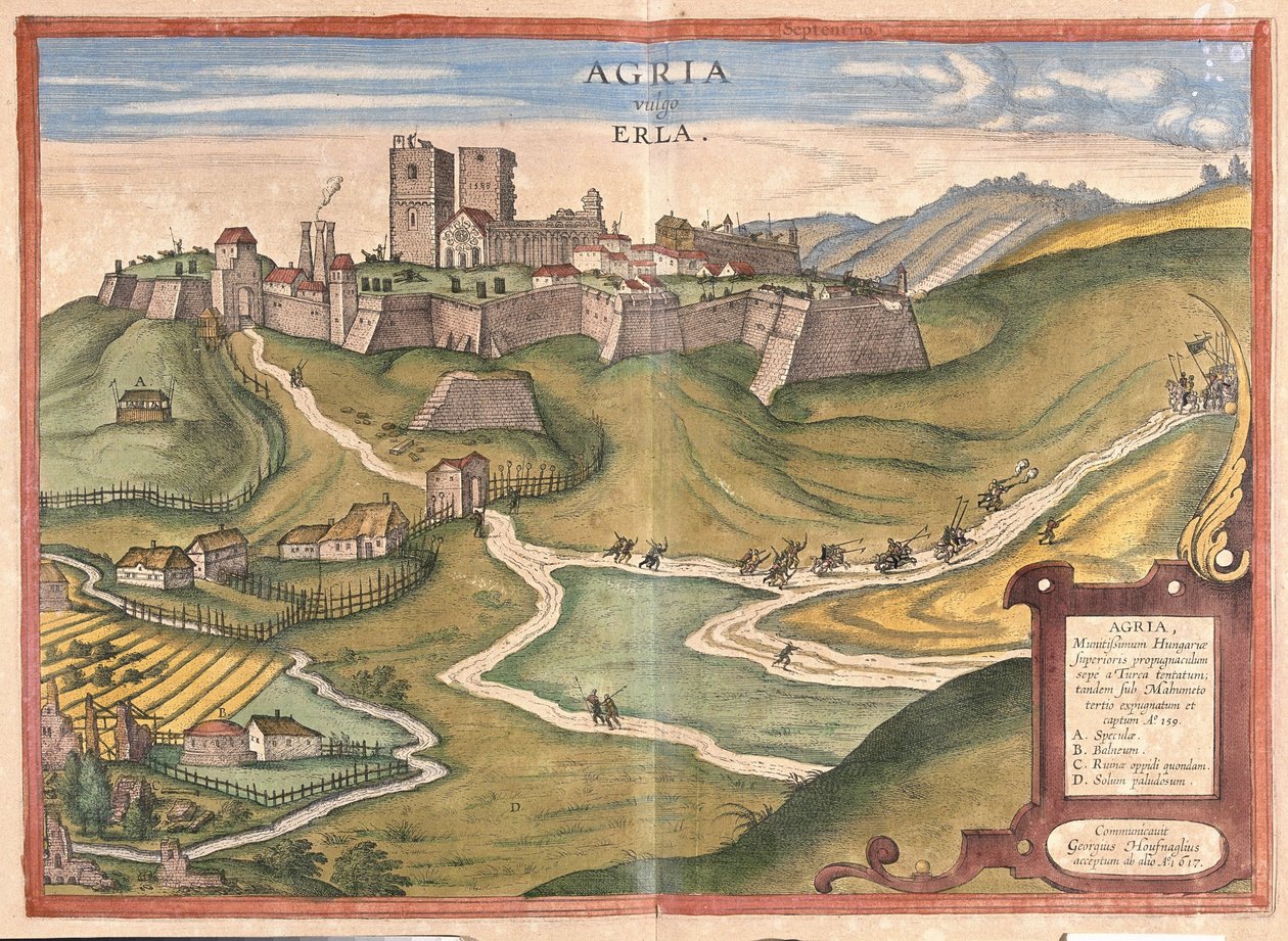 Eger, Ungern (gravyr av Georg Braun and Hogenberg Franz