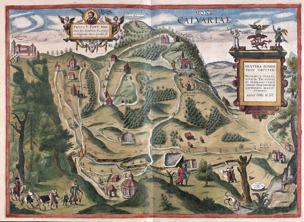 Kalwarya Zebrzydowka (sydost om Krakow), Polen (gravyr av Georg Braun and Hogenberg Franz