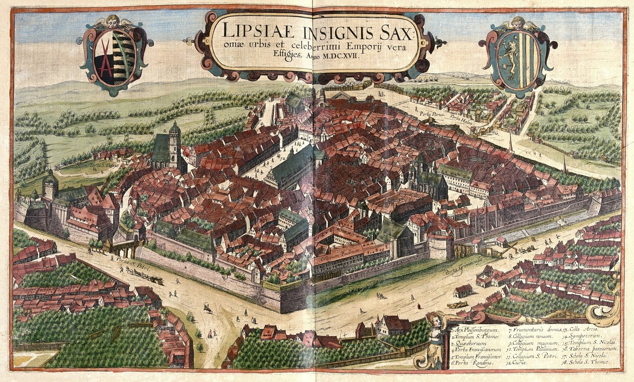 Leipzig, Sachsen, Tyskland (gravyr av Georg Braun and Hogenberg Franz