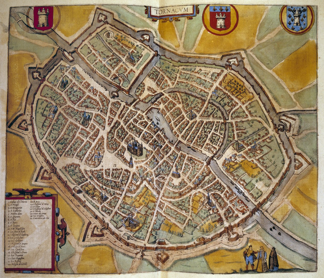 Karta över staden Tours i Frankrike. Gravyr från atlasen över "Braun och Hogenberg"" 1572 av Georg Braun and Hogenberg Franz