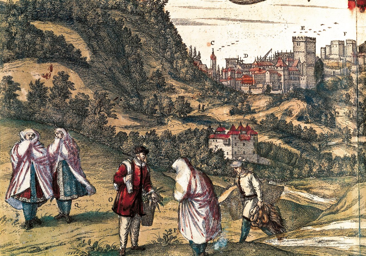 Mauritius av Alhambra, gravyr av George Braun i "Civitatis Orbis Terrarum" skriven av Franz HOGENBERG (1535-1590), redigerad av Gottfried Kempesen i Köln i sex volymer av Georg Braun and Hogenberg Franz