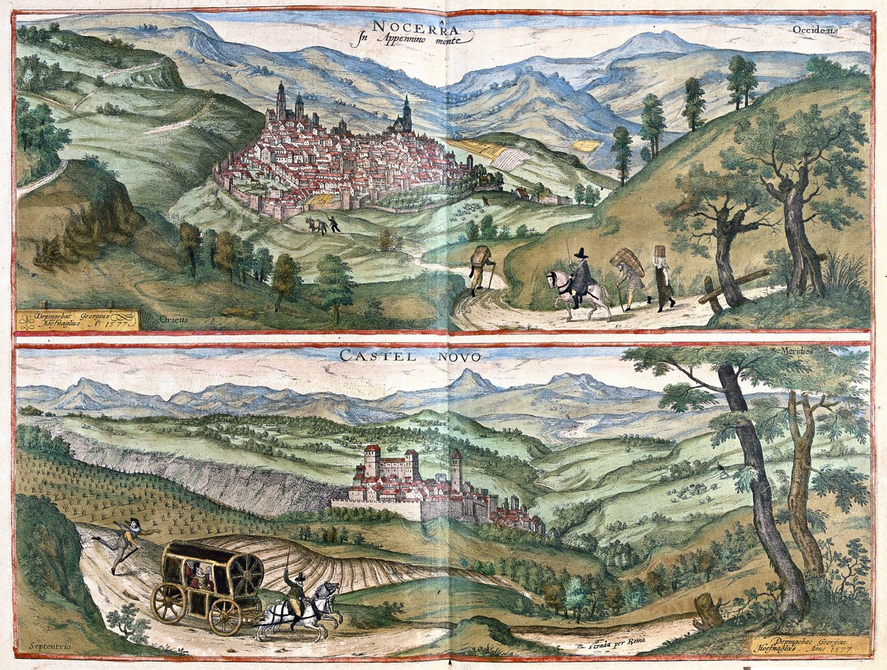 Nocera Umbra (provinsen Perugia) och Castelnuovo di Porto (regionen i Rom), Italien av Georg Braun and Hogenberg Franz