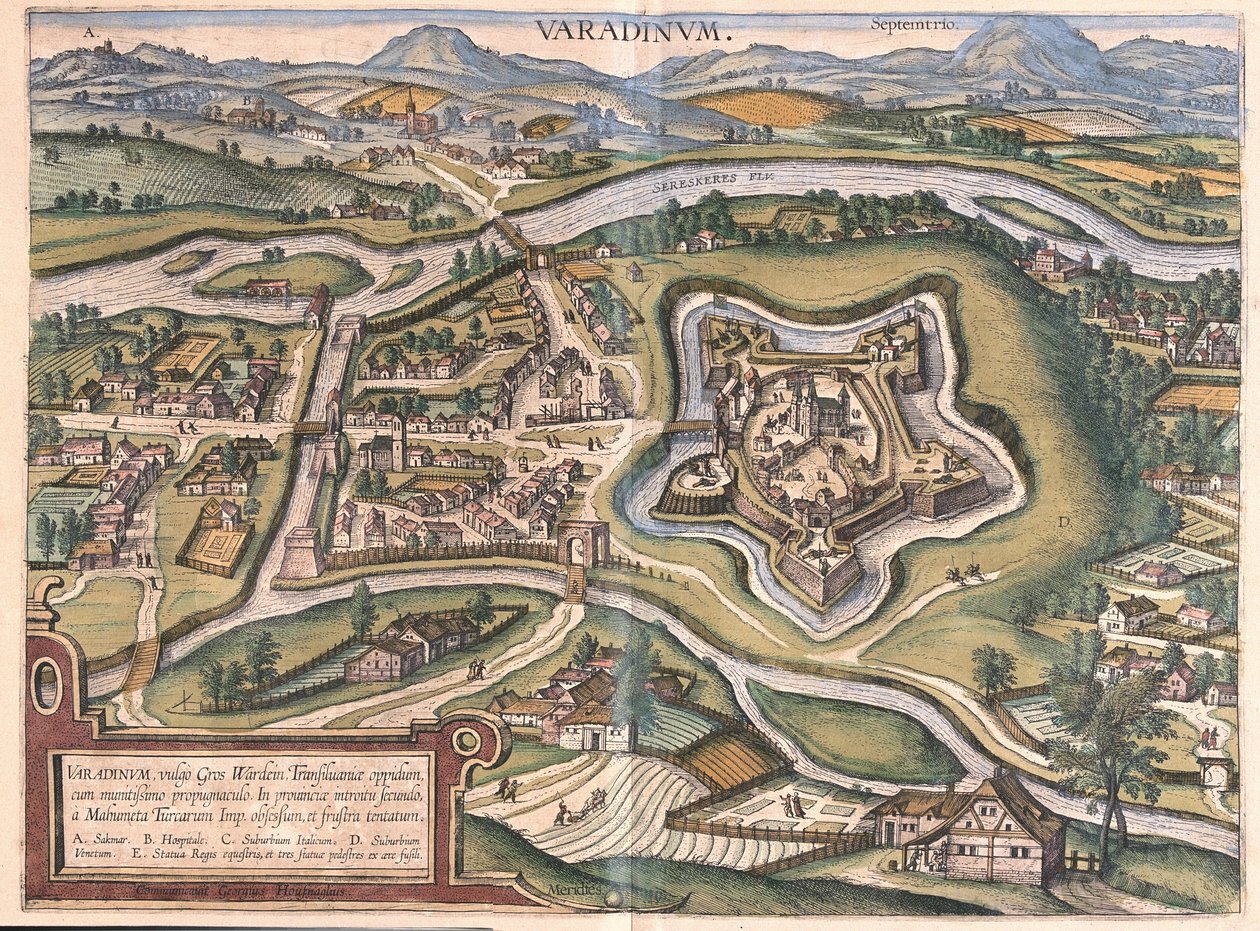 Oradea (eller Oradea Mare), Rumänien (gravyr av Georg Braun and Hogenberg Franz