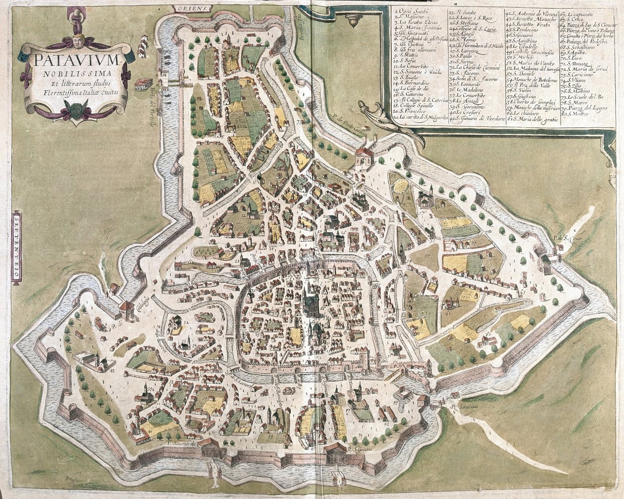 Padua, Veneto-regionen, Italien (gravyr av Georg Braun and Hogenberg Franz
