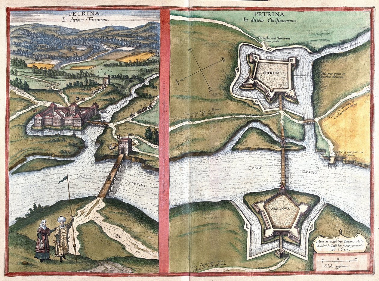 Petrinja, Kroatien (gravyr av Georg Braun and Hogenberg Franz