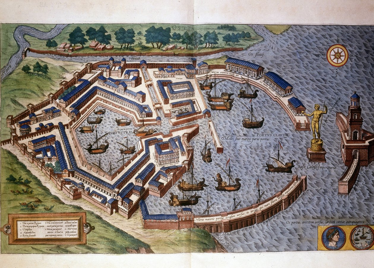 Hamnen i Ostia (Ostia) Ancient, Atlas Bram och Hopely av Georg Braun and Hogenberg Franz