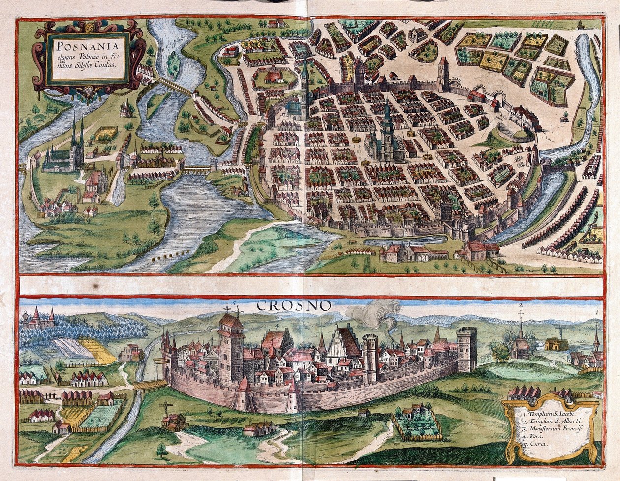 Poznan och Krosno, Polen (gravyr av Georg Braun and Hogenberg Franz