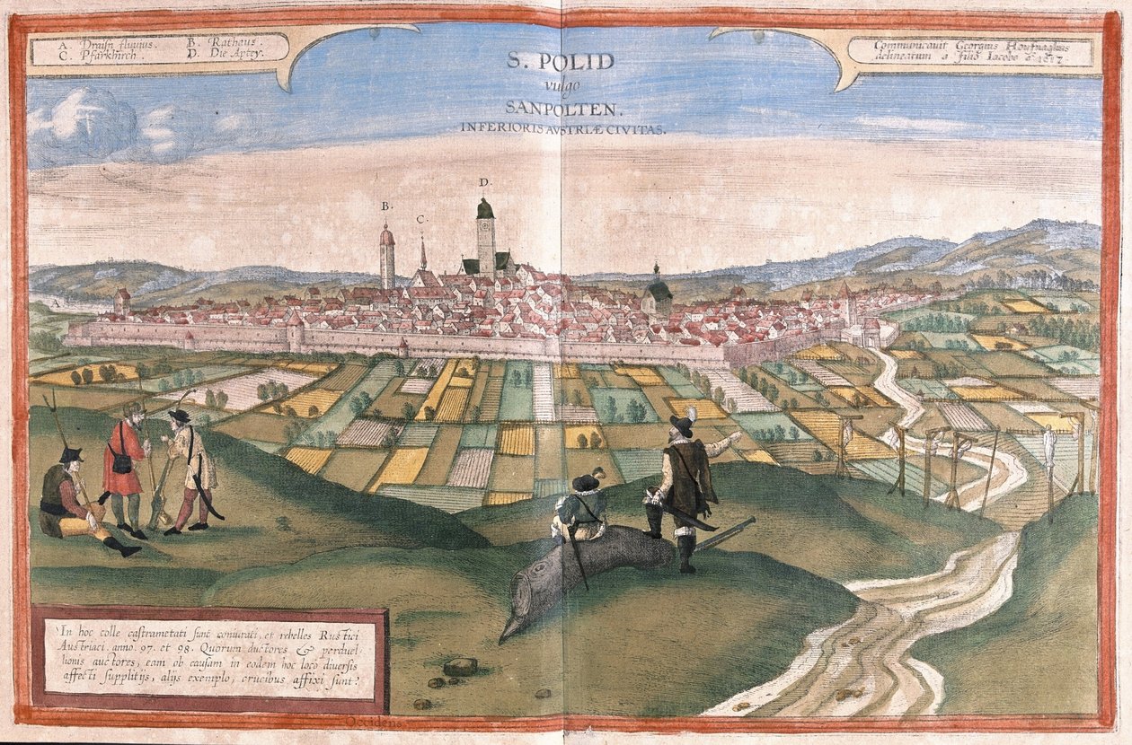 Sankt Polten, Österrike (gravyr av Georg Braun and Hogenberg Franz
