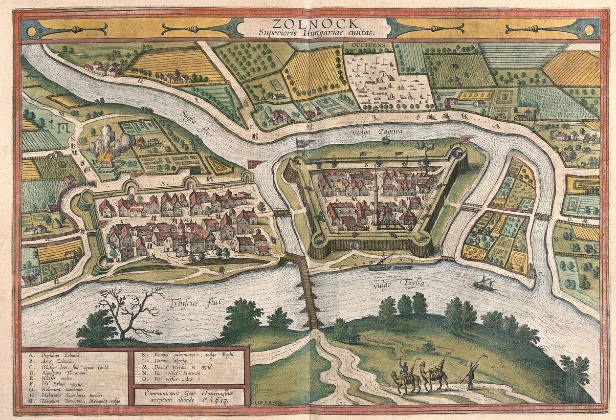 Szolnok, Ungern (gravyr av Georg Braun and Hogenberg Franz