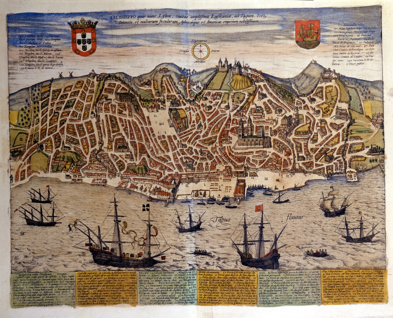 Utsikt över Lissabon i slutet av 1500-talet. Atlas "Civitates Orbis Terrarum" av Braun & Hogenberg av Georg Braun and Hogenberg Franz