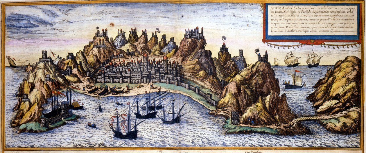 Utsikt över staden Aden i Jemen från Atlas "Civitates Orbis Terrarum" av Braun & Hogenberg av Georg Braun and Hogenberg Franz