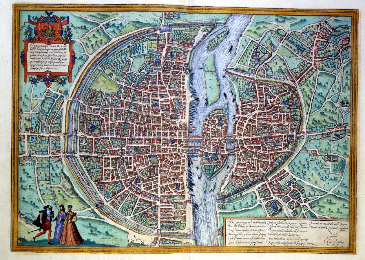 Utsikt över staden Paris i slutet av 1500-talet. Atlas de Braun & Hogenberg, Amsterdam av Georg Braun and Hogenberg Franz