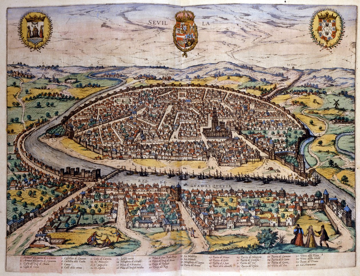 Utsikt över Sevilla från Atlas of Braun och Hogenberg av Georg Braun and Hogenberg Franz