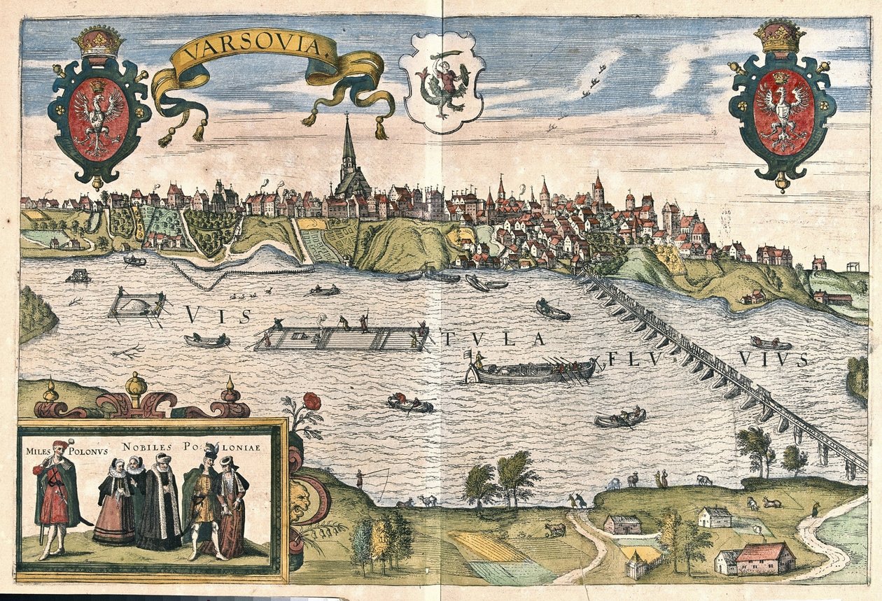 Warszawa, Polen (gravyr av Georg Braun and Hogenberg Franz