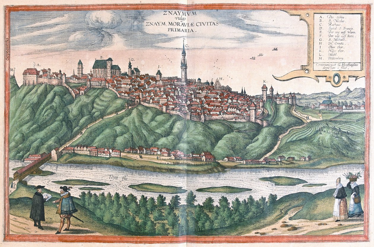 Znojmo, Tjeckien (gravyr av Georg Braun and Hogenberg Franz