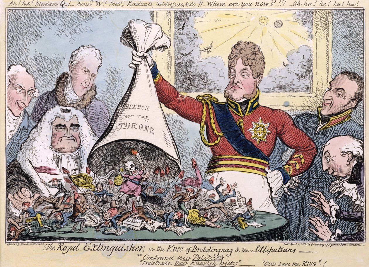 Den kungliga släckaren eller Kungen av Brobdingnag och Lilliputierna, 1821 av Isaac, Robert and George Cruikshank