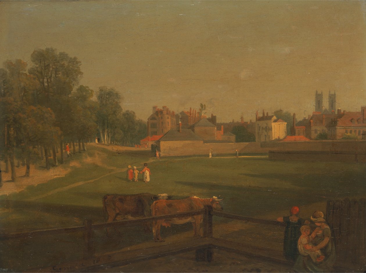 En västerländsk vy över en del av Westminster och Bird Cage Walk från Mill House ..., av George Arnald