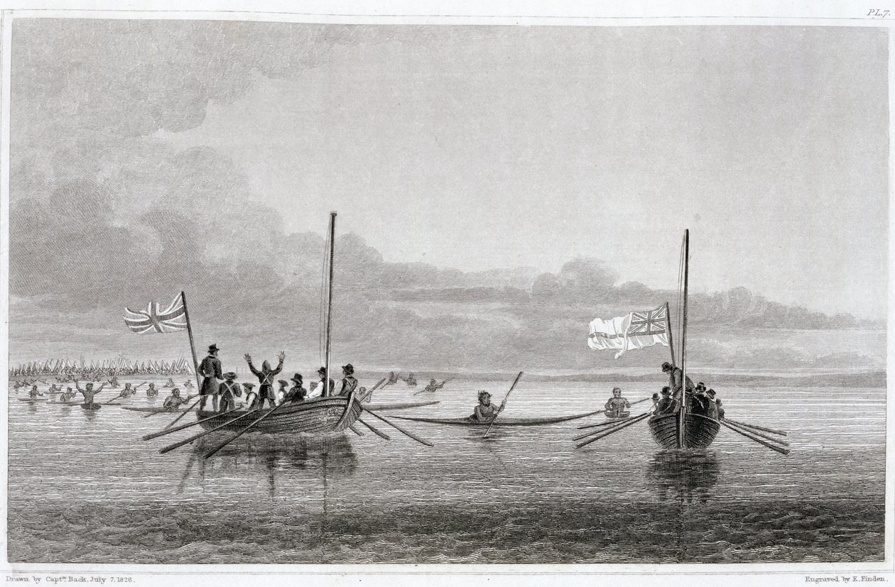 Eskimaux kommer mot båtarna i Shoalwater Bay, 7 juli 1826, från 