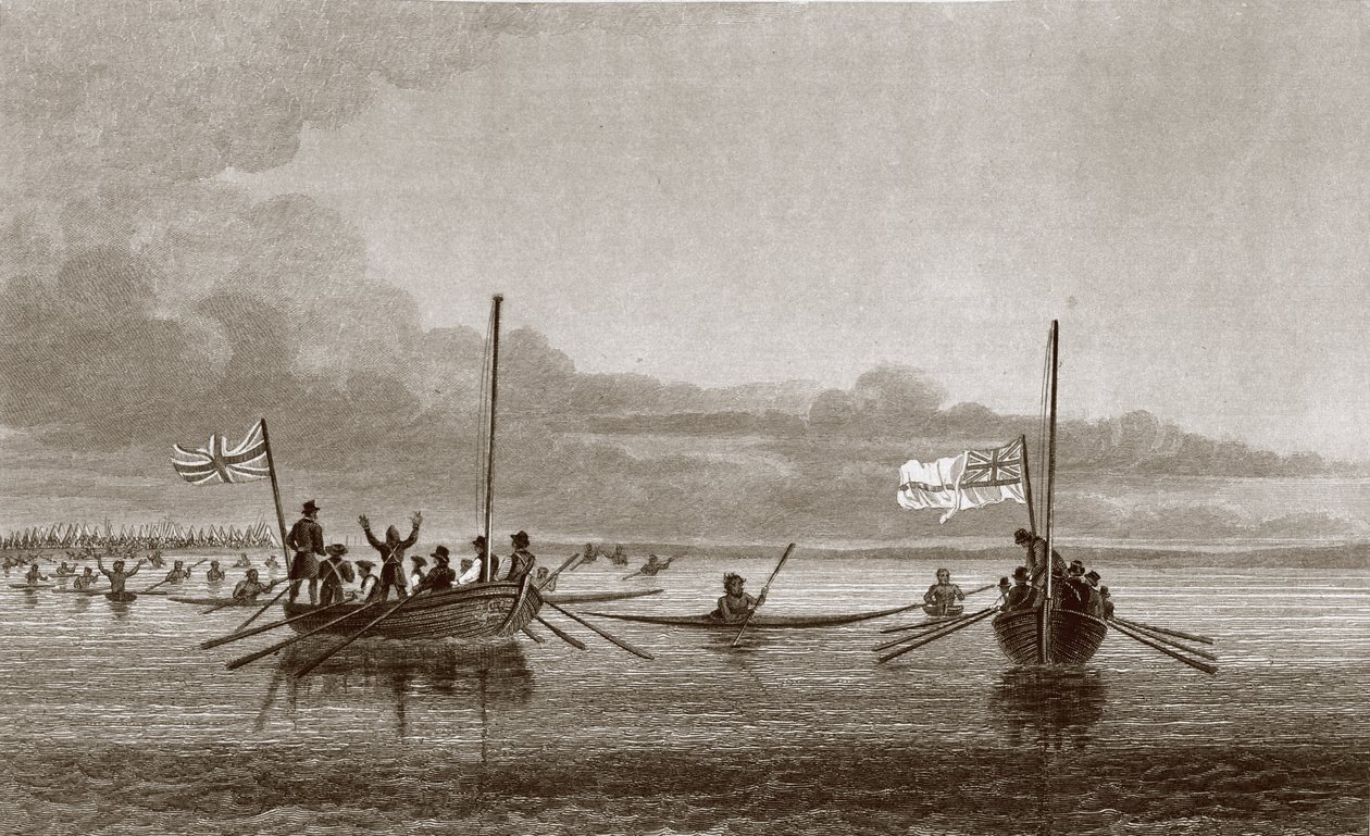 Eskimaux kommer mot båtarna i Shoalwater Bay, 7 juli 1826, från 