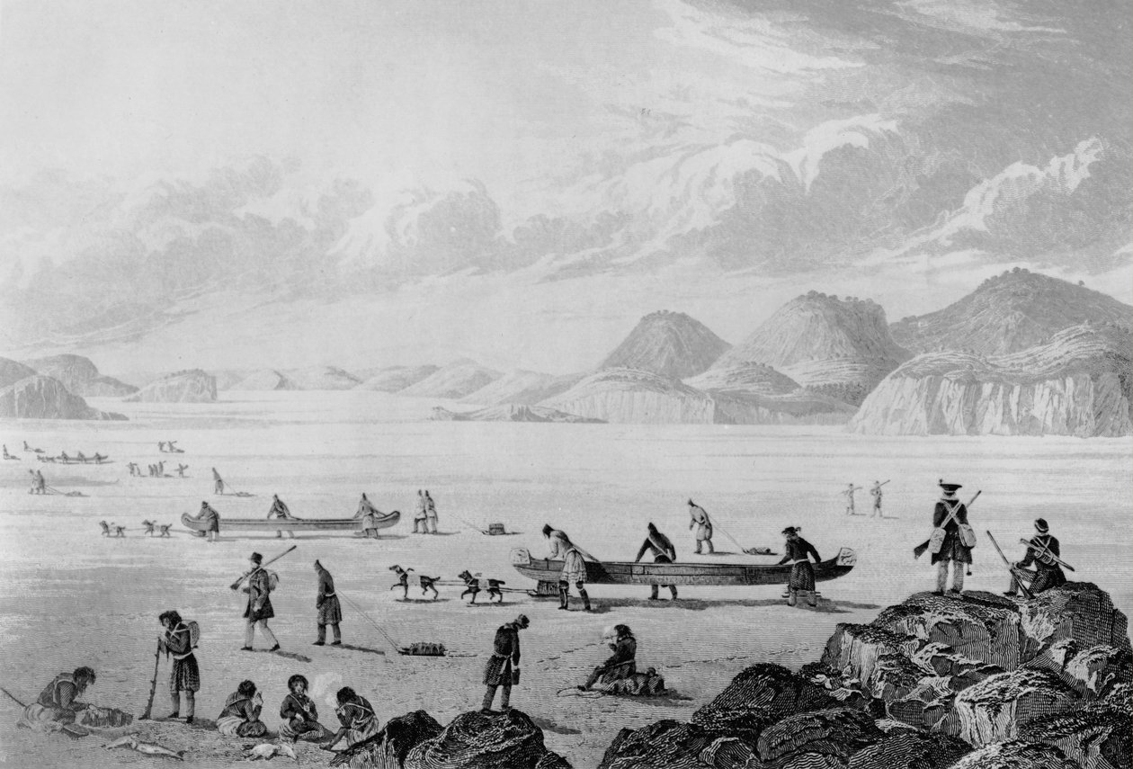 Franklins expedition passerar genom Point Lake, 1821 av George Back