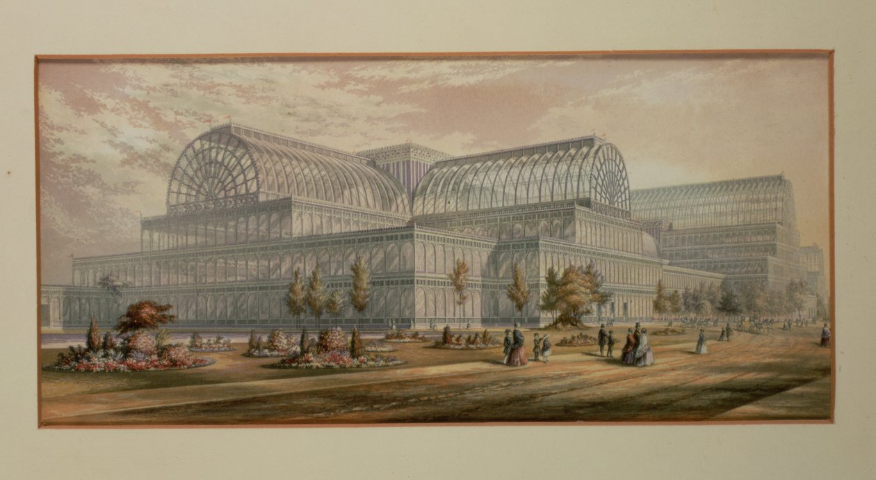 Crystal Palace, Sydenham, exteriör (färglitografi) av George Baxter