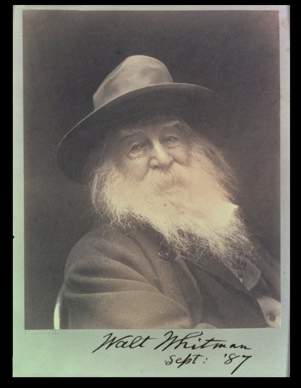 "Den skrattande filosofen", ett porträtt av Walt Whitman (1819-91) september 1887 av George C. Cox