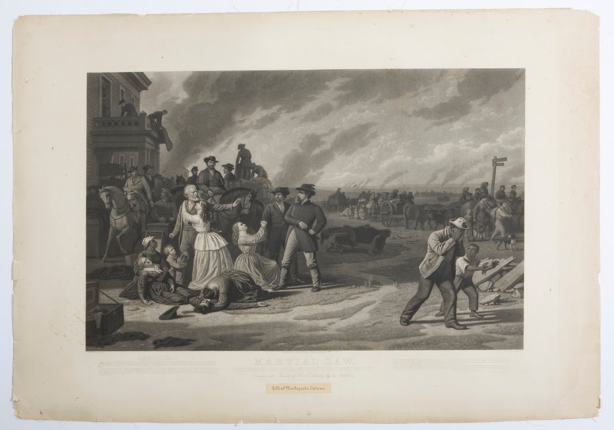Print of the evacuation of civilians from their homes by Federal troops required by General Order 11. av George Caleb Bingham
