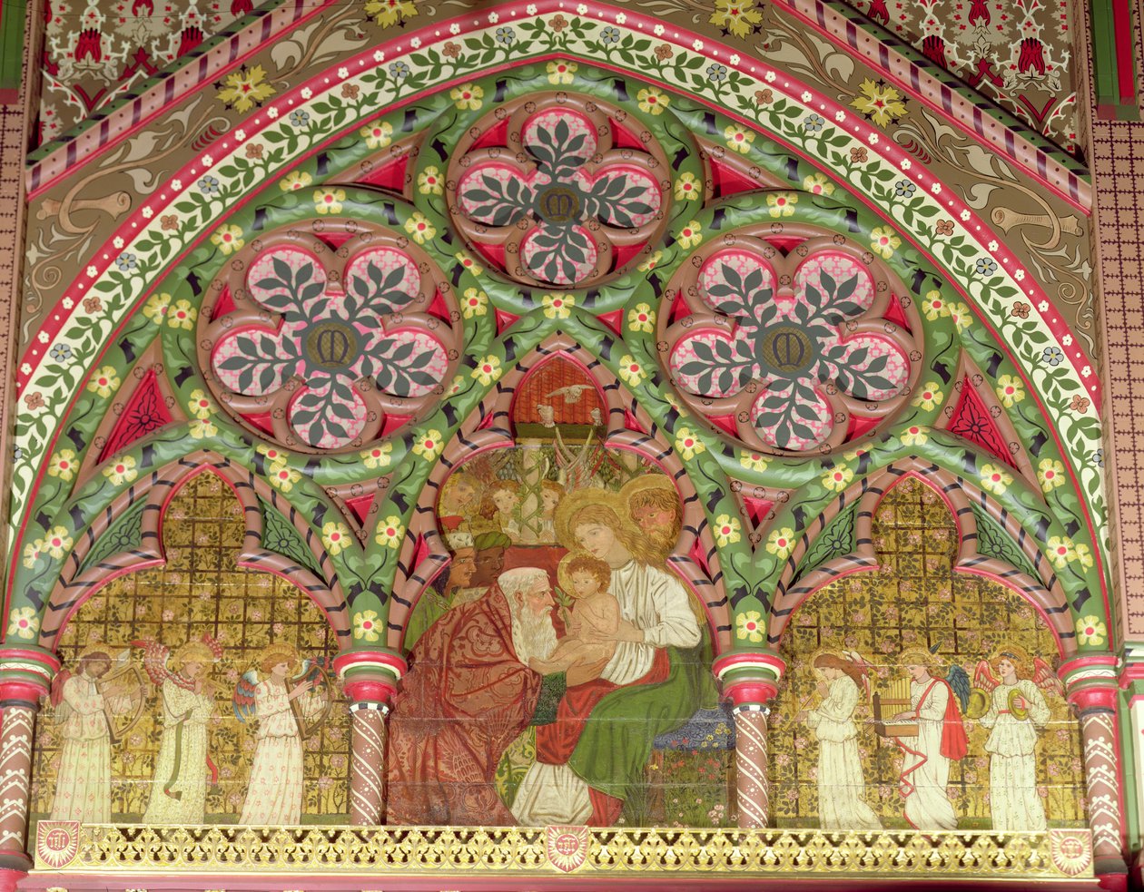 Tillbedjan av Magi, altartavla, efter design av William Morris och Sir Edward Burne-Jones, 1861-62 av George Campfield
