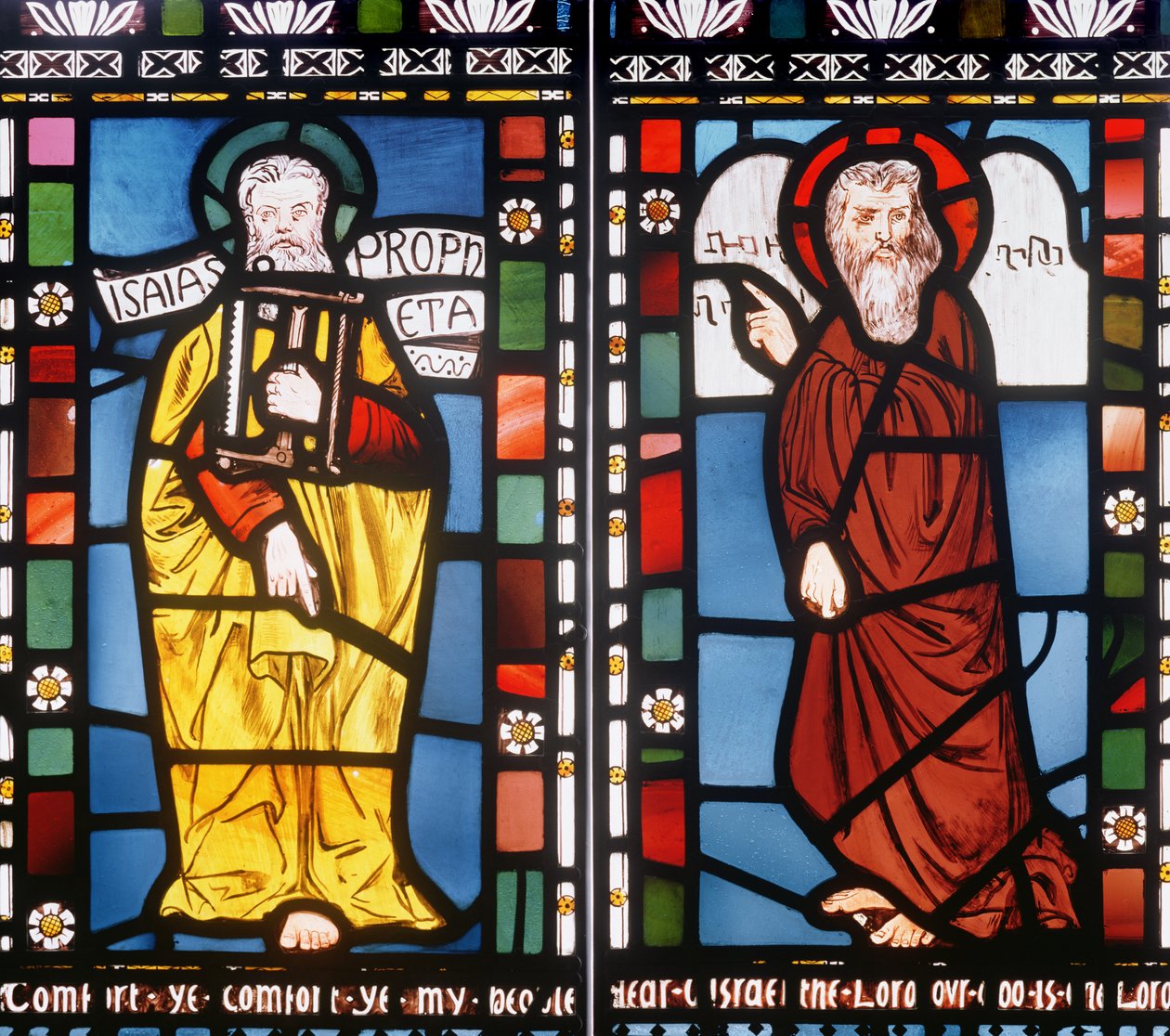 Jesaja och Moses, detalj från skapelsefönstret, 1861 (glasmålningar) (se 120153) av George Campfield