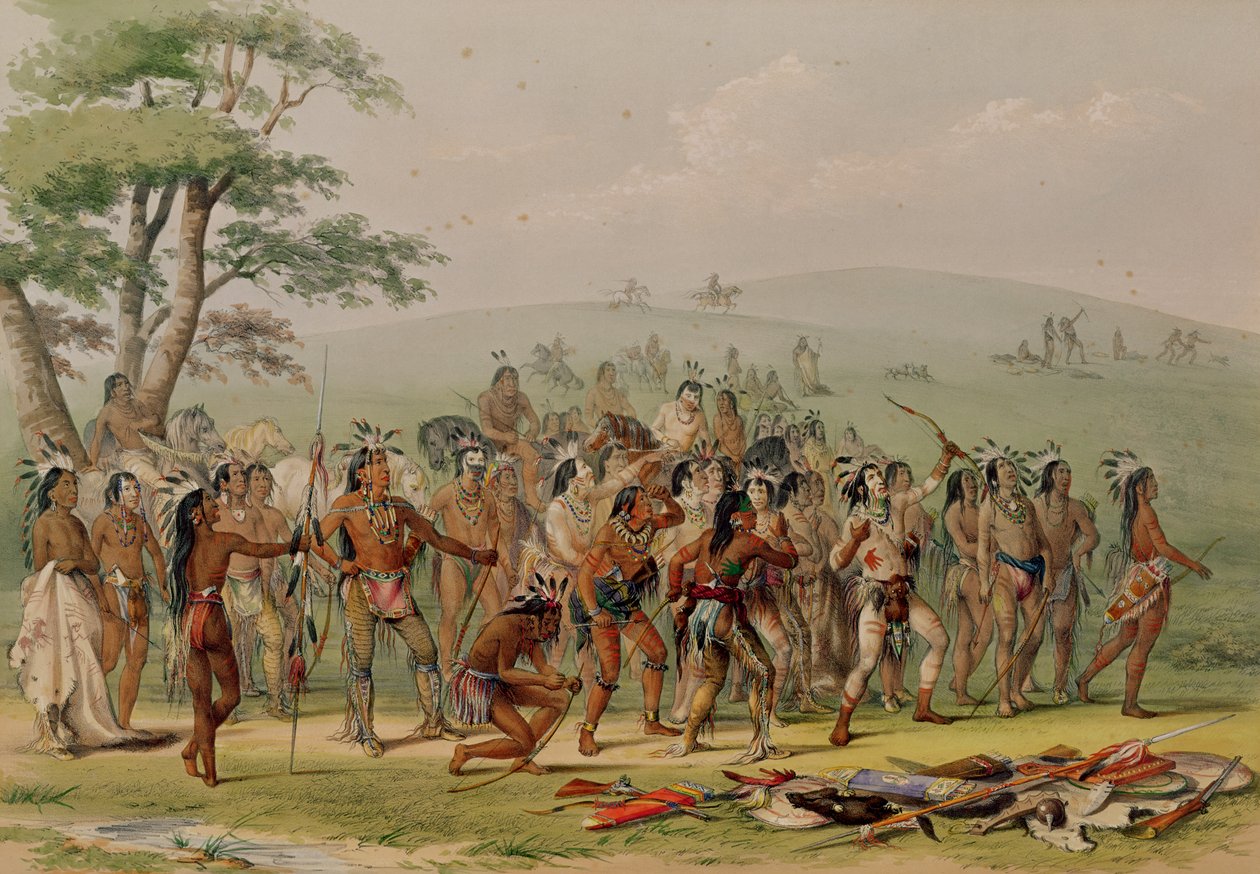 Mandan bågskyttetävling, ca 1832 av George Catlin