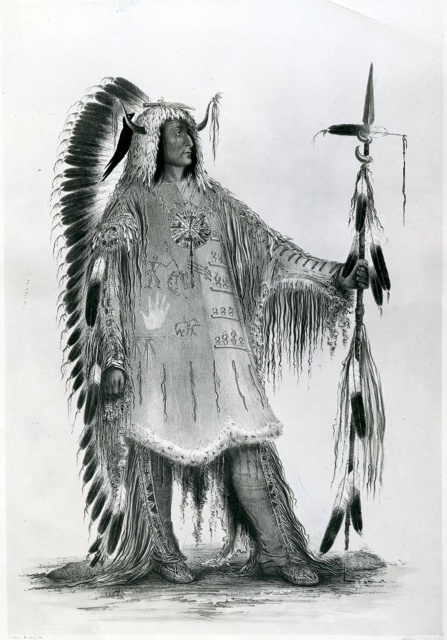 Mato-Tope, andre hövding för Mandanfolket, ca 1833 (bw litho) av George Catlin