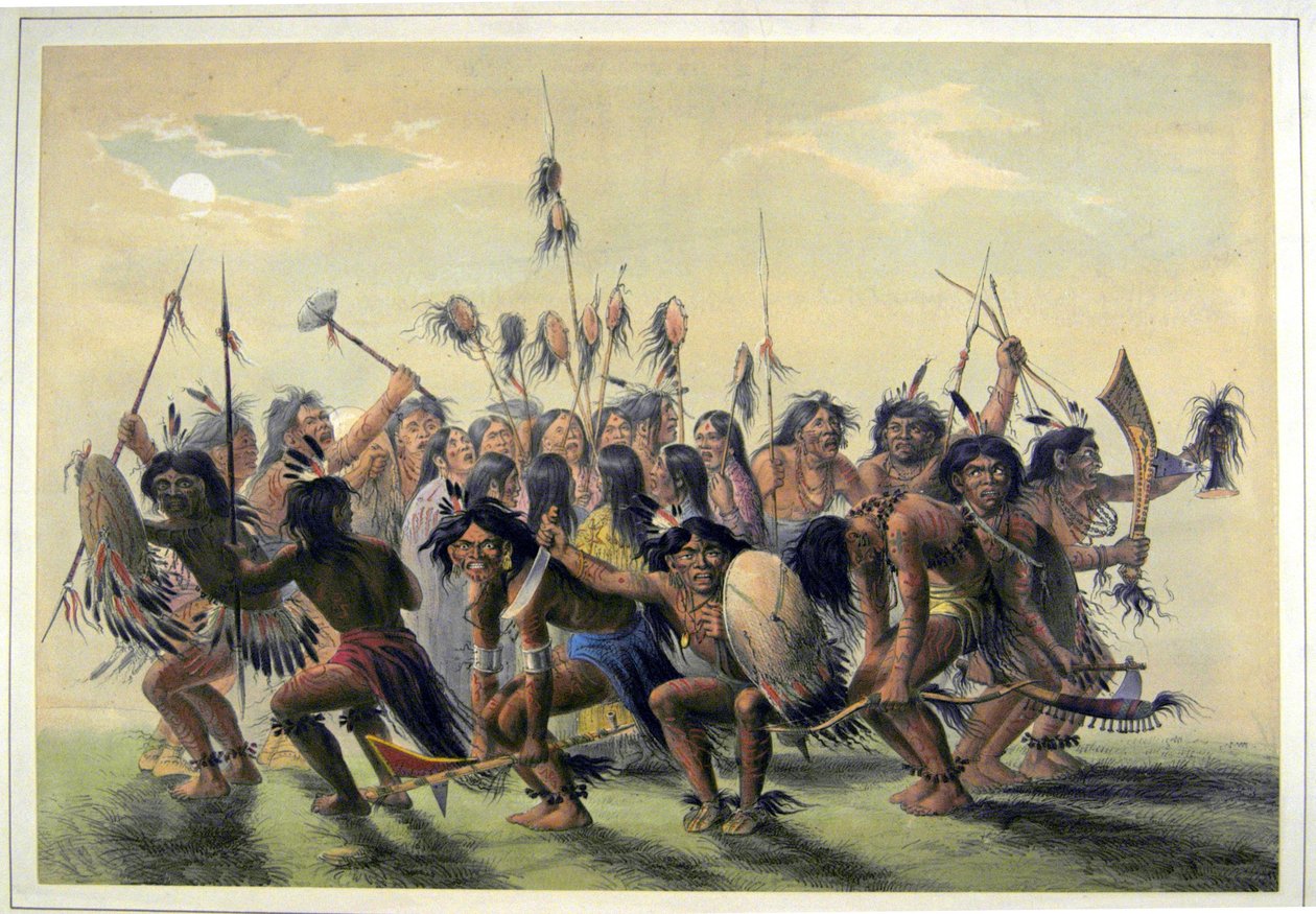 Amerikanska urinvånare utför en gruppdans av George Catlin