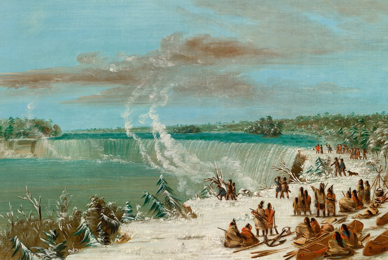 Portering runt Niagarafallen vid Table Rock, 1847- 48 av George Catlin