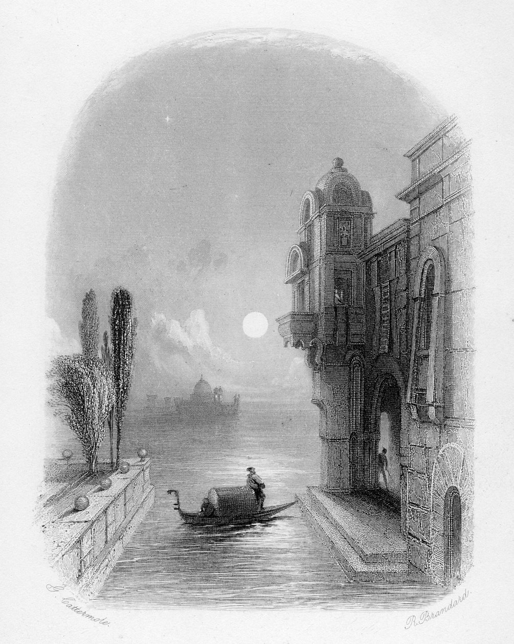 Månbelyst scen i Venedig, graverad av Robert Brandard, 1846 av George Cattermole